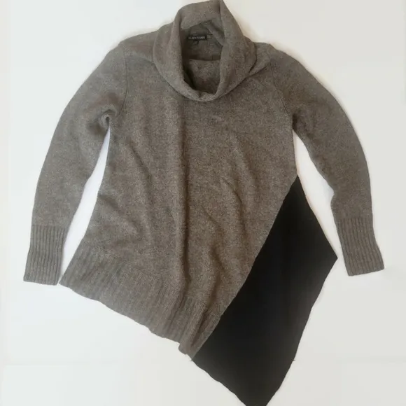 Eileen Fisher Gray and Black Wool Yak Asymmetric Sweater