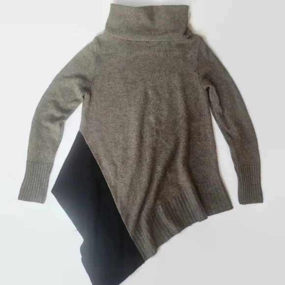 Eileen Fisher Gray and Black Wool Yak Asymmetric Sweater