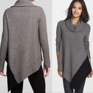 Eileen Fisher Gray and Black Wool Yak Asymmetric Sweater