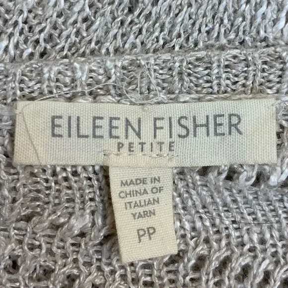 Eileen Fisher Sweater V-neck Short Sleeve Linen Blend Oatmeal Size PP Petite XSP