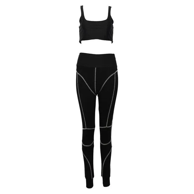 Elastic Crop Top Legging Pants Set