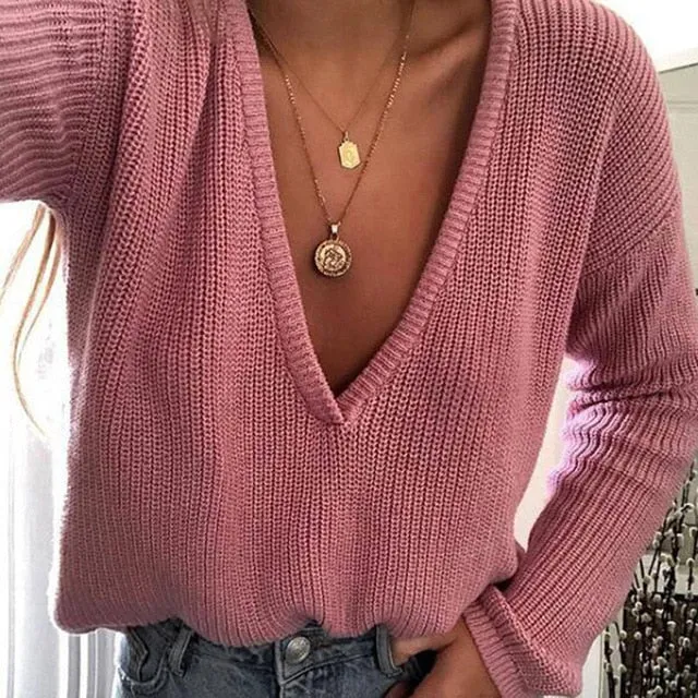 Elegant Autumn Knitted V Neck Sweater