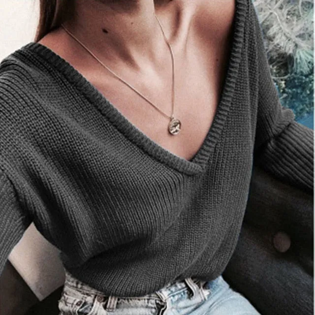 Elegant Autumn Knitted V Neck Sweater