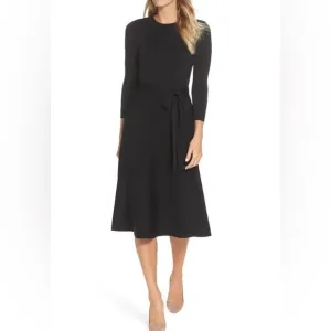 Eliza J Black Fit and Flare Belted Dress Size Small