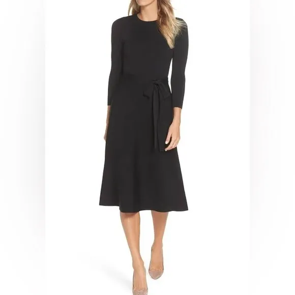 Eliza J Black Fit and Flare Belted Dress Size Small