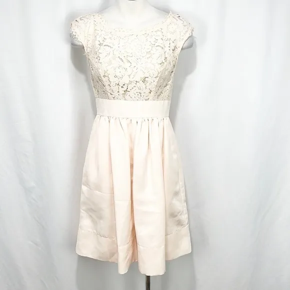 Eliza J Blush Lace &amp; Faille Dress‎ Size 2 Yoke Neck Babydoll Pink