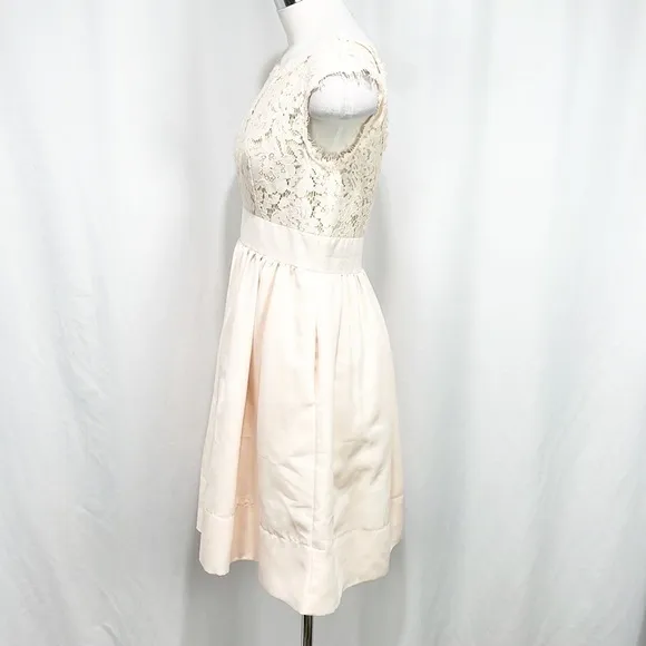 Eliza J Blush Lace &amp; Faille Dress‎ Size 2 Yoke Neck Babydoll Pink
