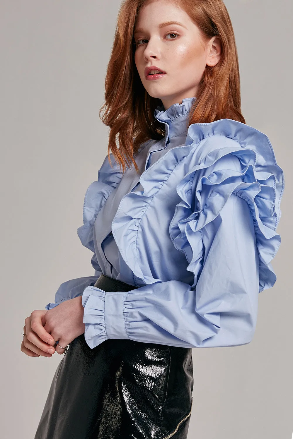 Ellie High Neck Ruffle Blouse