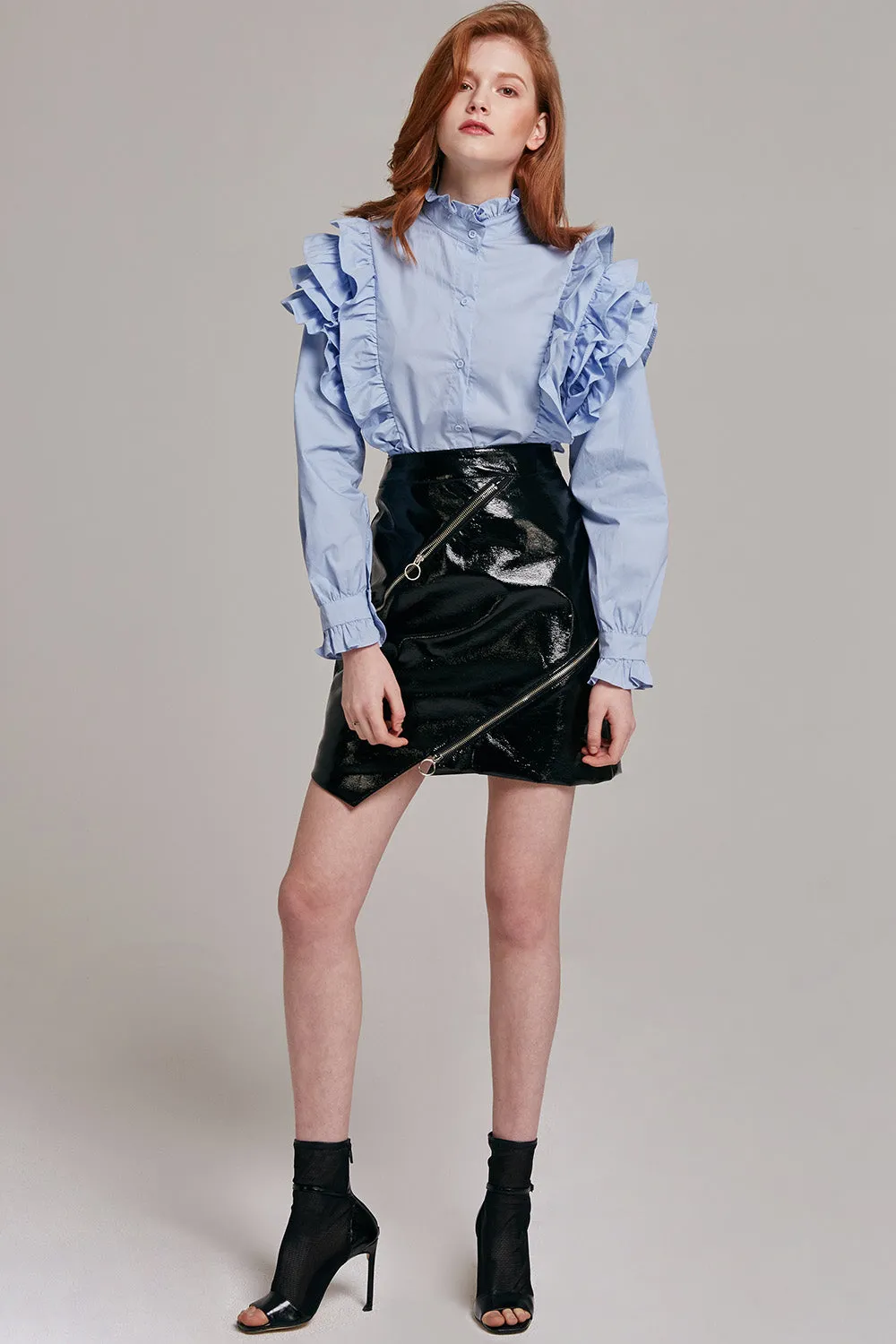 Ellie High Neck Ruffle Blouse