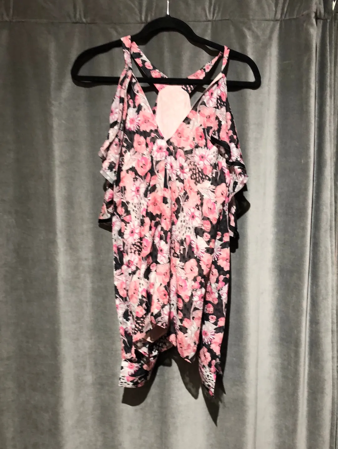 Emanuel Ungaro Pink Floral Ruffle Halter NeckCold Shoulder Long Sleeve Blouse