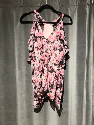 Emanuel Ungaro Pink Floral Ruffle Halter NeckCold Shoulder Long Sleeve Blouse