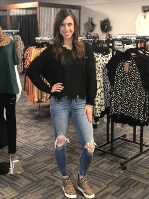 Ember Frayed V-Neck Sweater-4 Colors Available