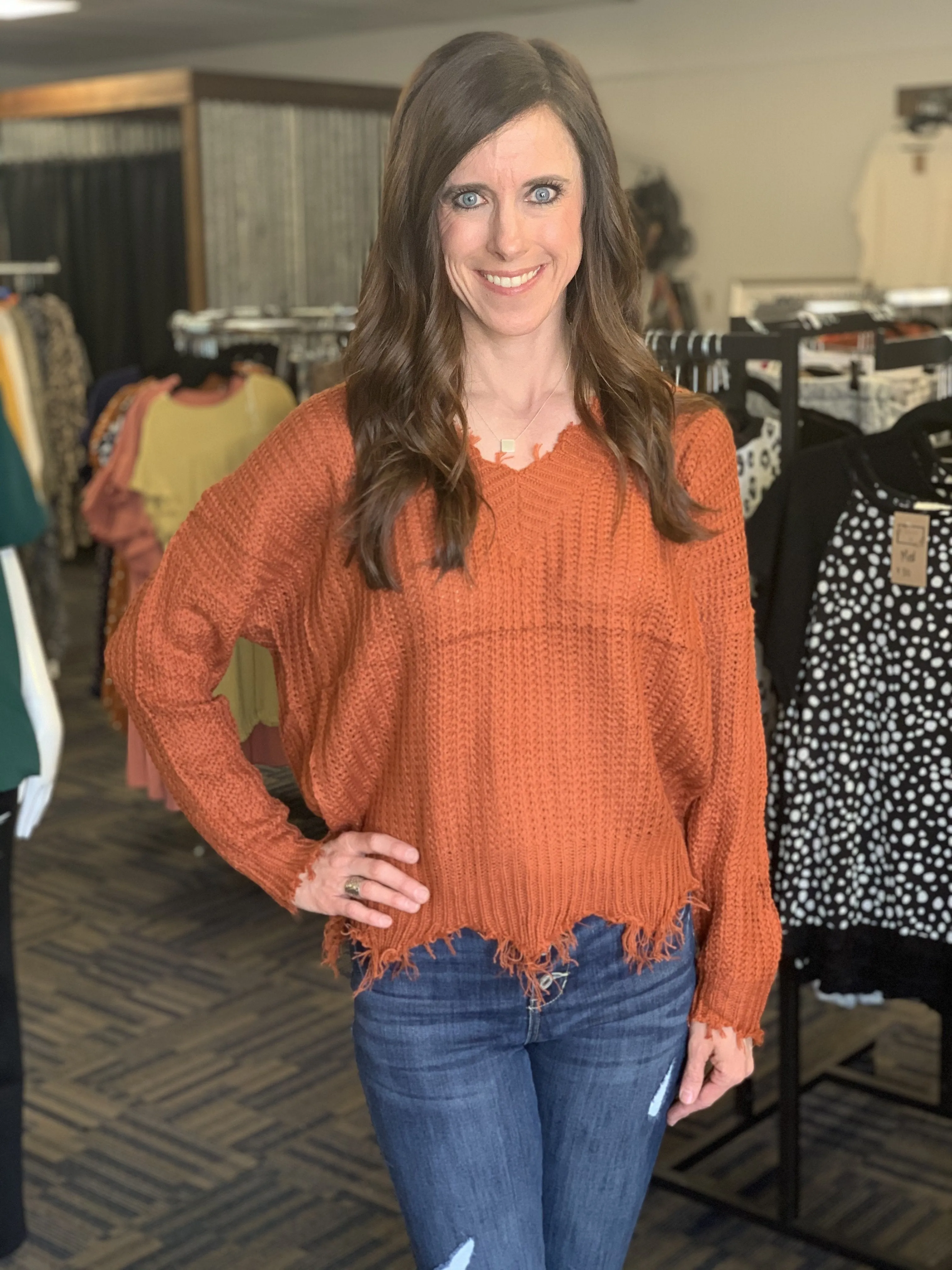 Ember Frayed V-Neck Sweater-4 Colors Available