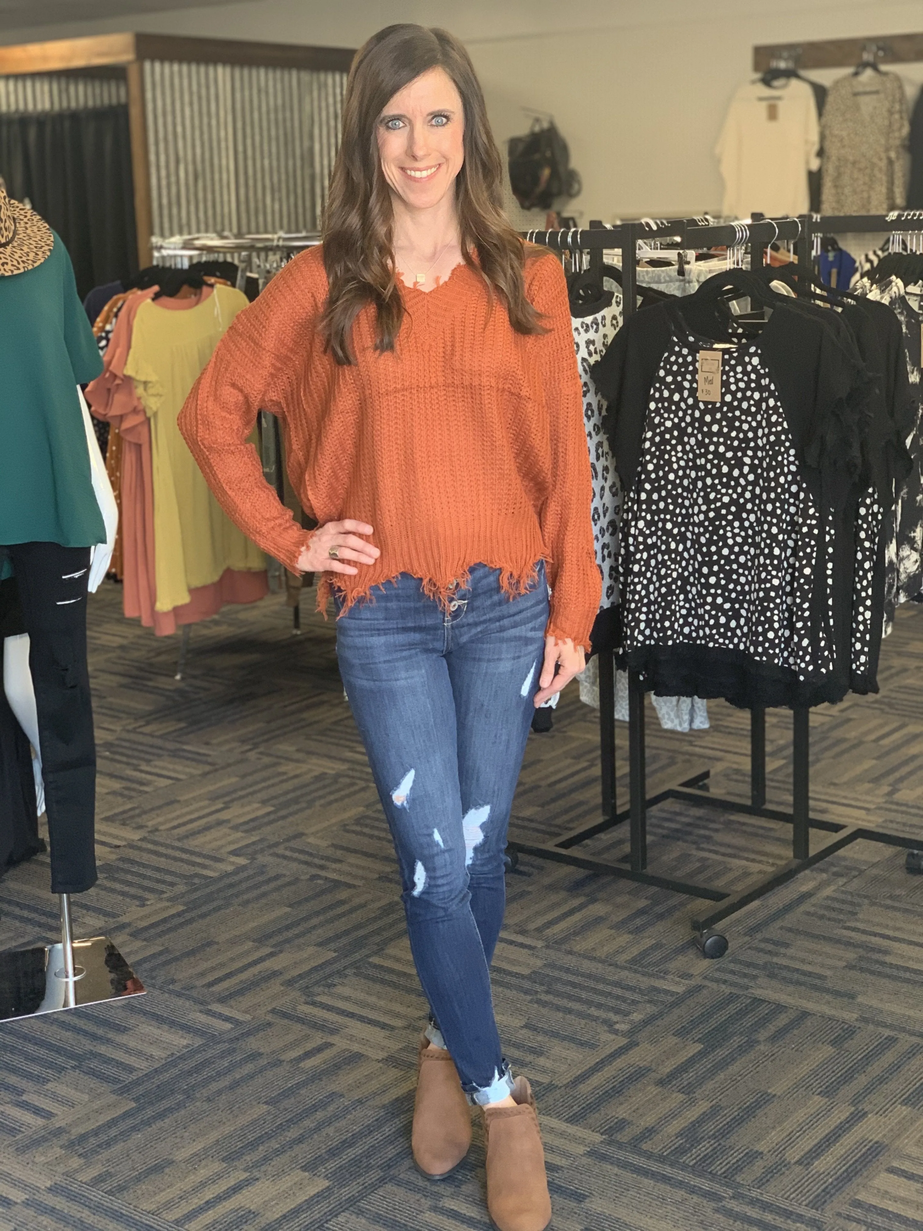 Ember Frayed V-Neck Sweater-4 Colors Available