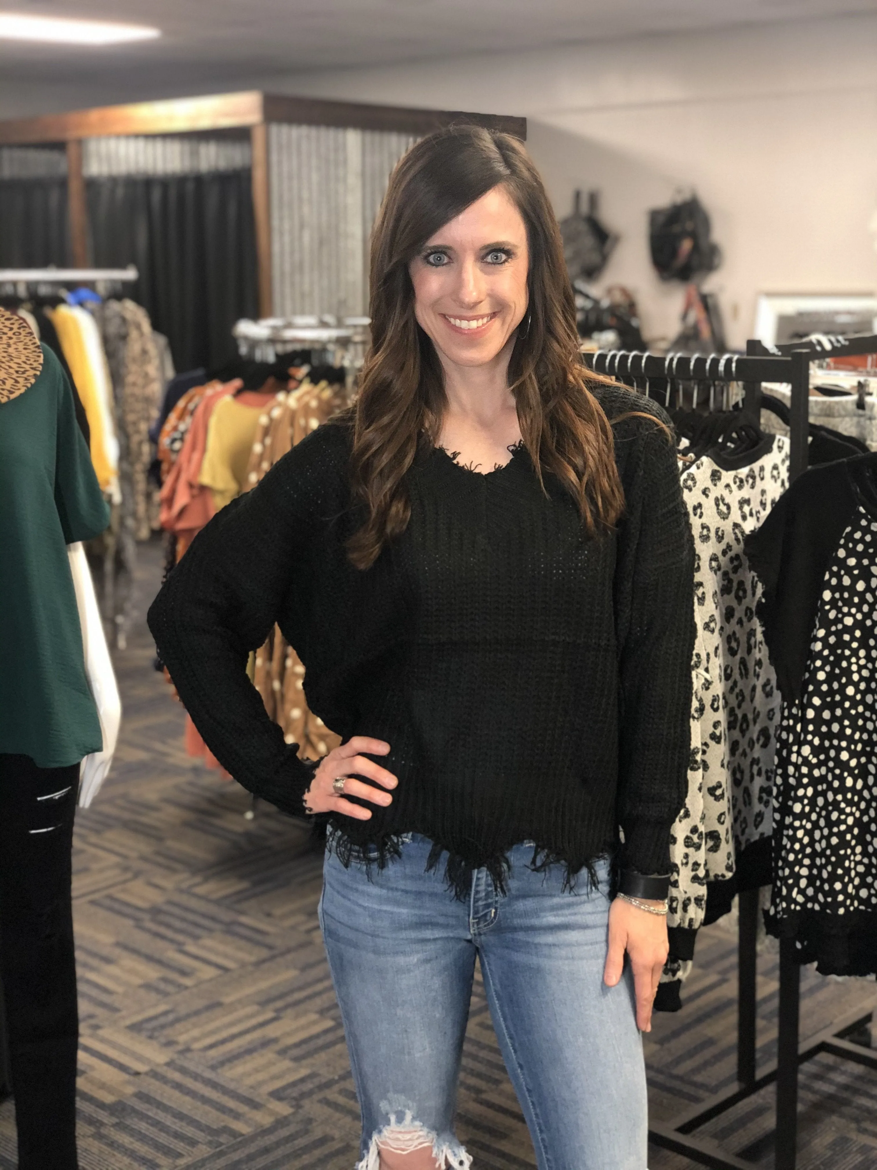 Ember Frayed V-Neck Sweater-4 Colors Available