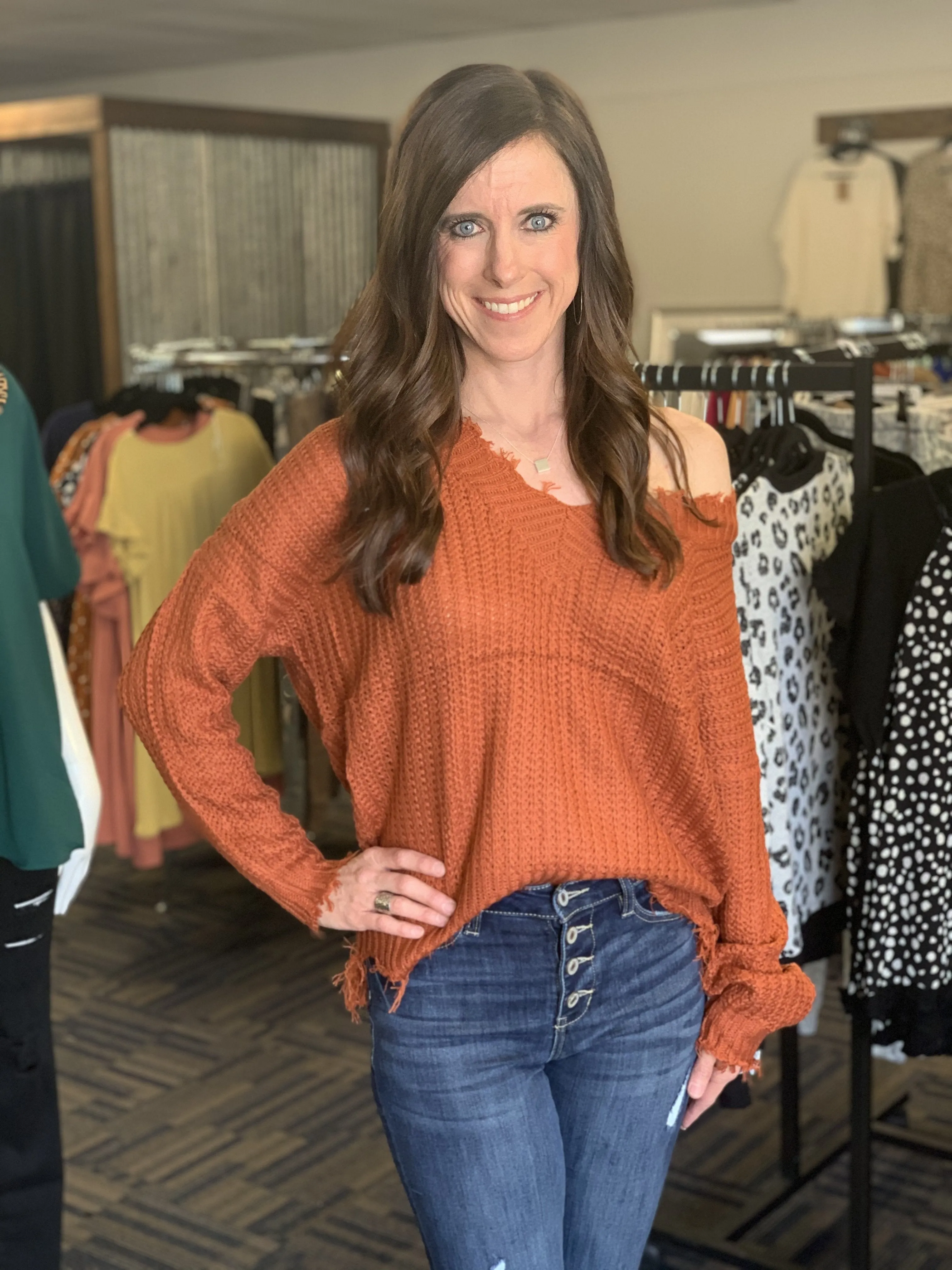 Ember Frayed V-Neck Sweater-4 Colors Available