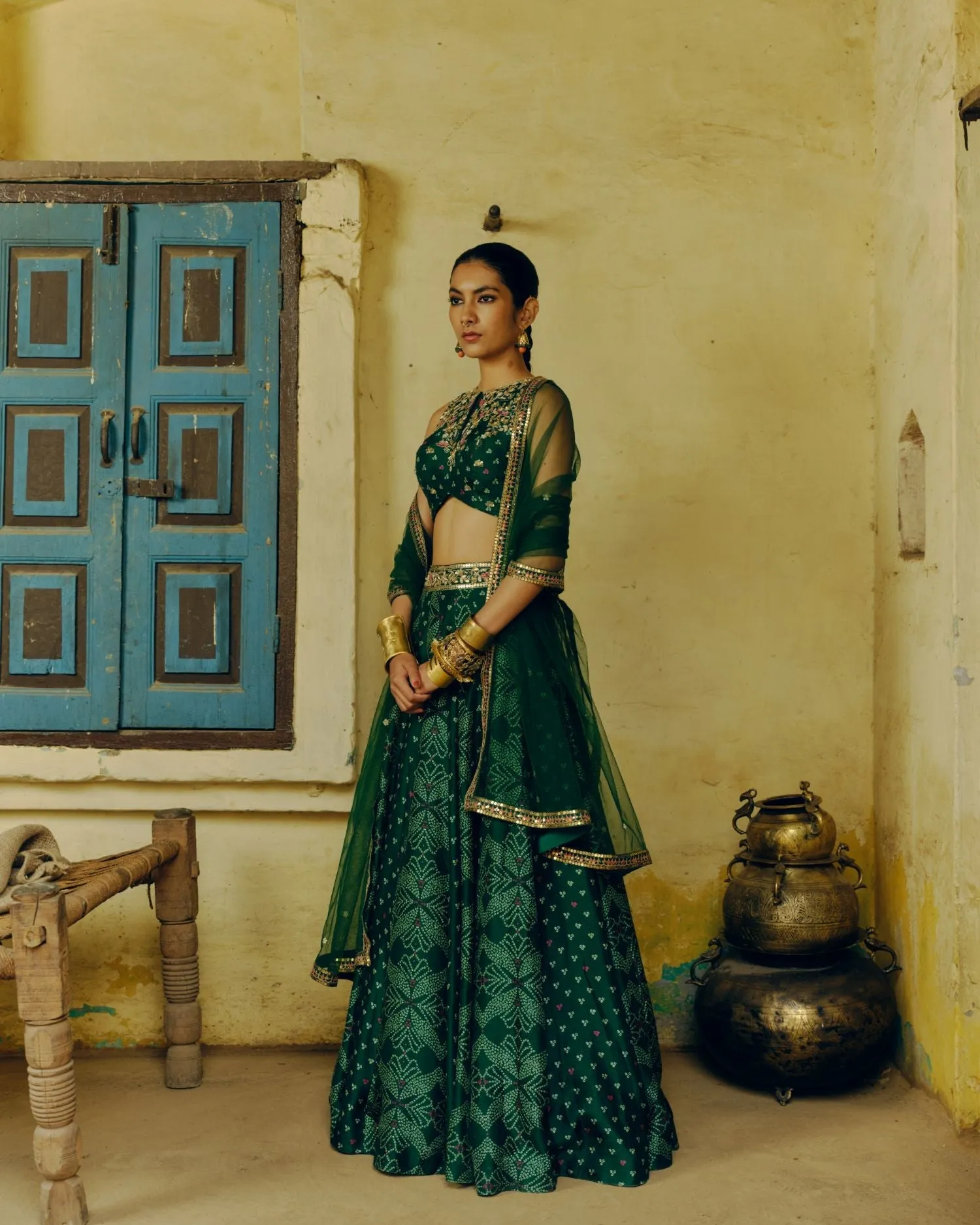 Emerald green lehenga set