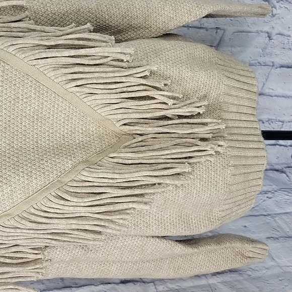 ENTRO Light Tan Turtleneck Fringed Oversized Sweater Small