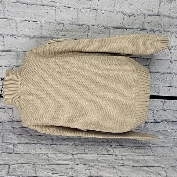ENTRO Light Tan Turtleneck Fringed Oversized Sweater Small