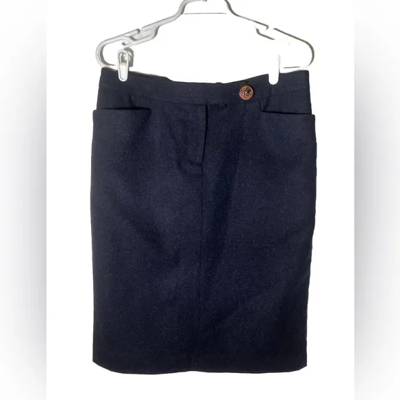 Erica Tanov 100% Wool Dark Blue Long Pencil Skirt Size 2