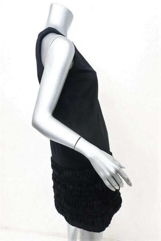 Ermanno Scervino Dress Black Angora Size 38 Sleeveless Ruffle-Trim Shift
