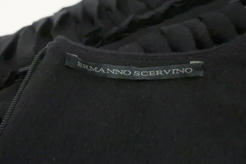 Ermanno Scervino Dress Black Angora Size 38 Sleeveless Ruffle-Trim Shift
