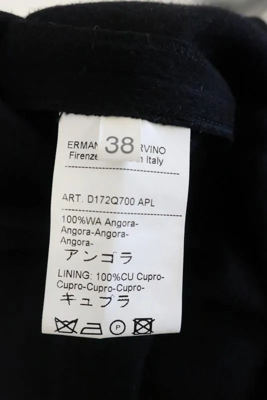 Ermanno Scervino Dress Black Angora Size 38 Sleeveless Ruffle-Trim Shift