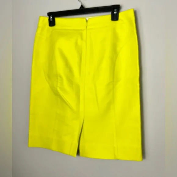 EUC J Crew No. 2 Pencil Career Skirt Double Cotton Neon Yellow Lime🍋‍🟩 Size 6