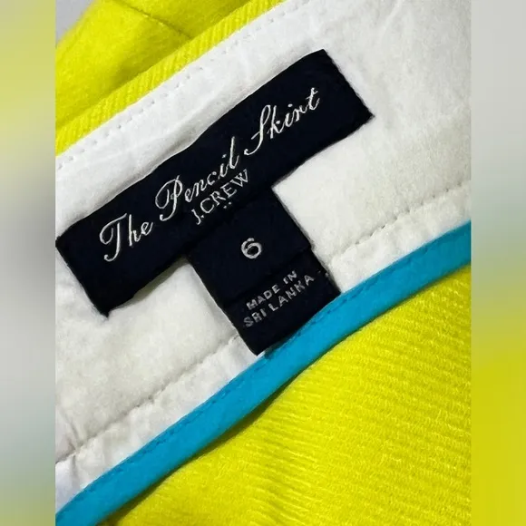 EUC J Crew No. 2 Pencil Career Skirt Double Cotton Neon Yellow Lime🍋‍🟩 Size 6