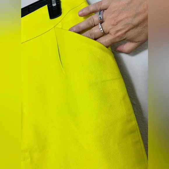 EUC J Crew No. 2 Pencil Career Skirt Double Cotton Neon Yellow Lime🍋‍🟩 Size 6
