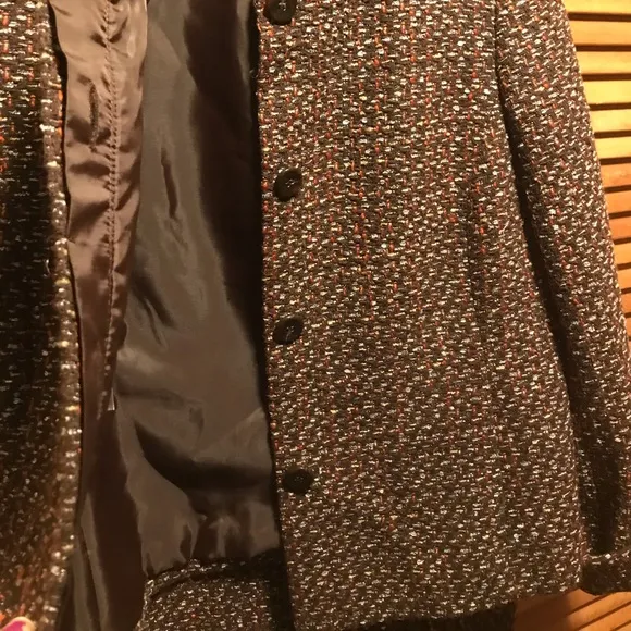 Evan-Picone Brown, Orange/Gold Boucle Tweed Skirt Suit