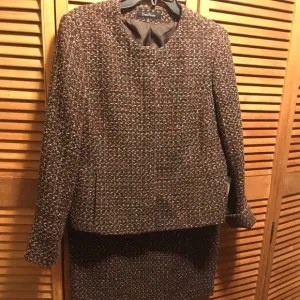 Evan-Picone Brown, Orange/Gold Boucle Tweed Skirt Suit
