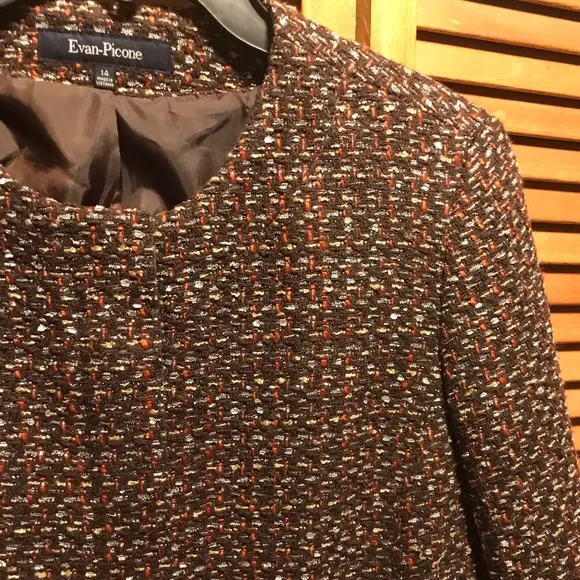 Evan-Picone Brown, Orange/Gold Boucle Tweed Skirt Suit