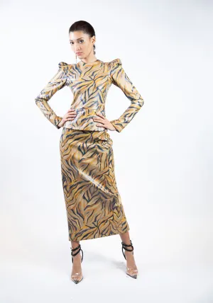 Faux Leather Abstract Print Pencil Skirt