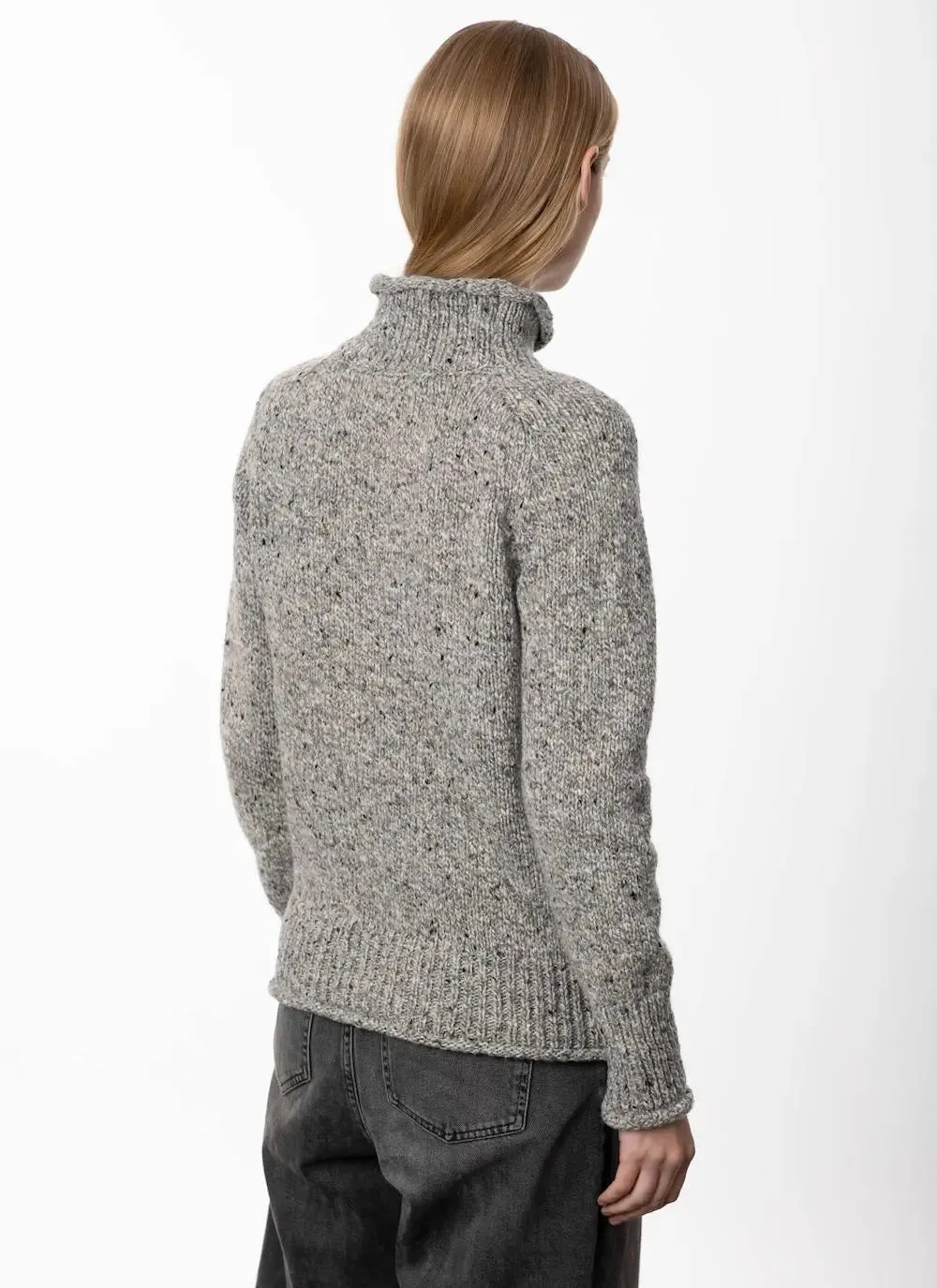 Fisherman Ladies Donegal Fleck Saddle Shoulder Sweater