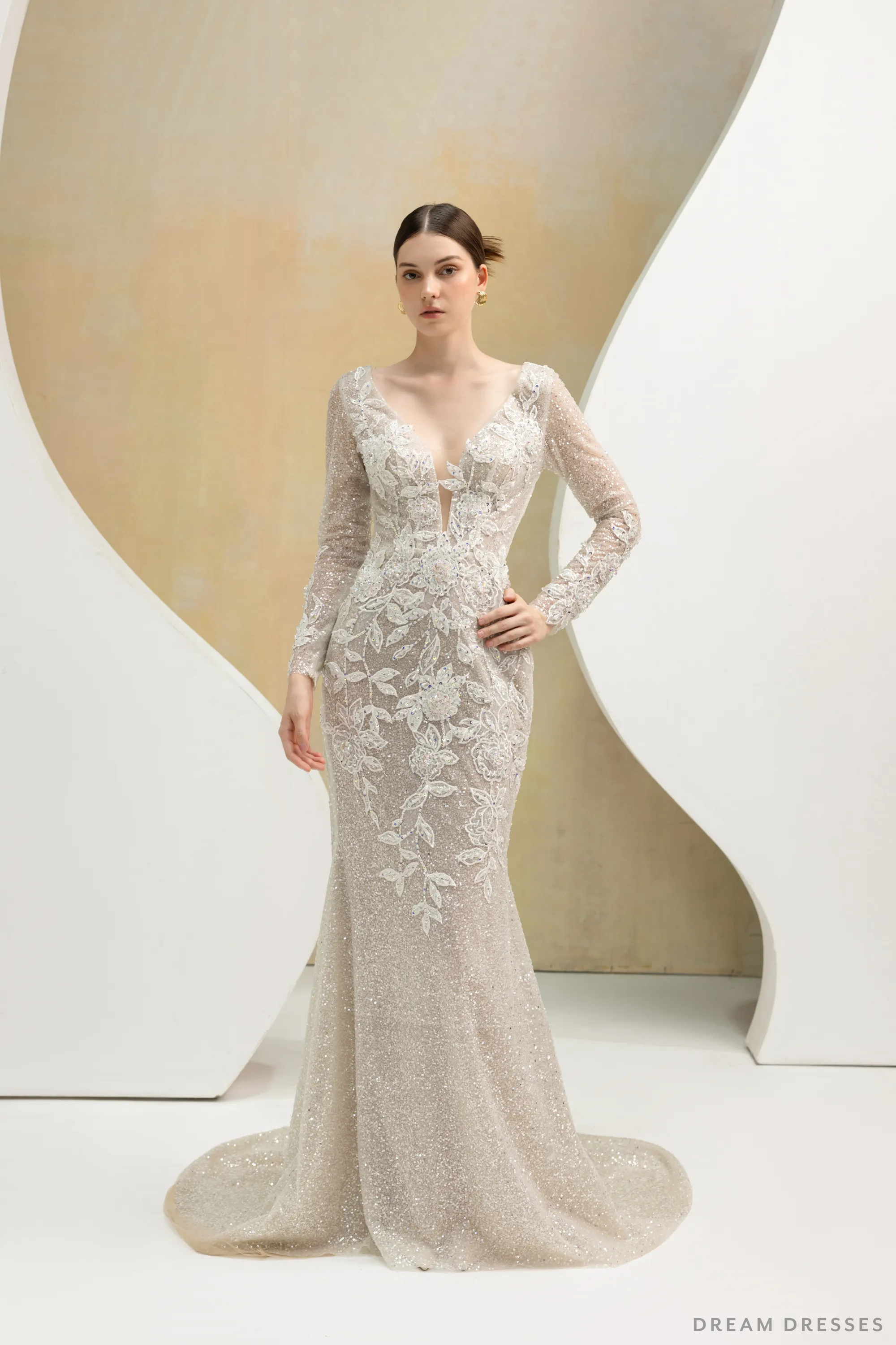Fit and Flare Bridal Dress with Floral Lace (#JULES)