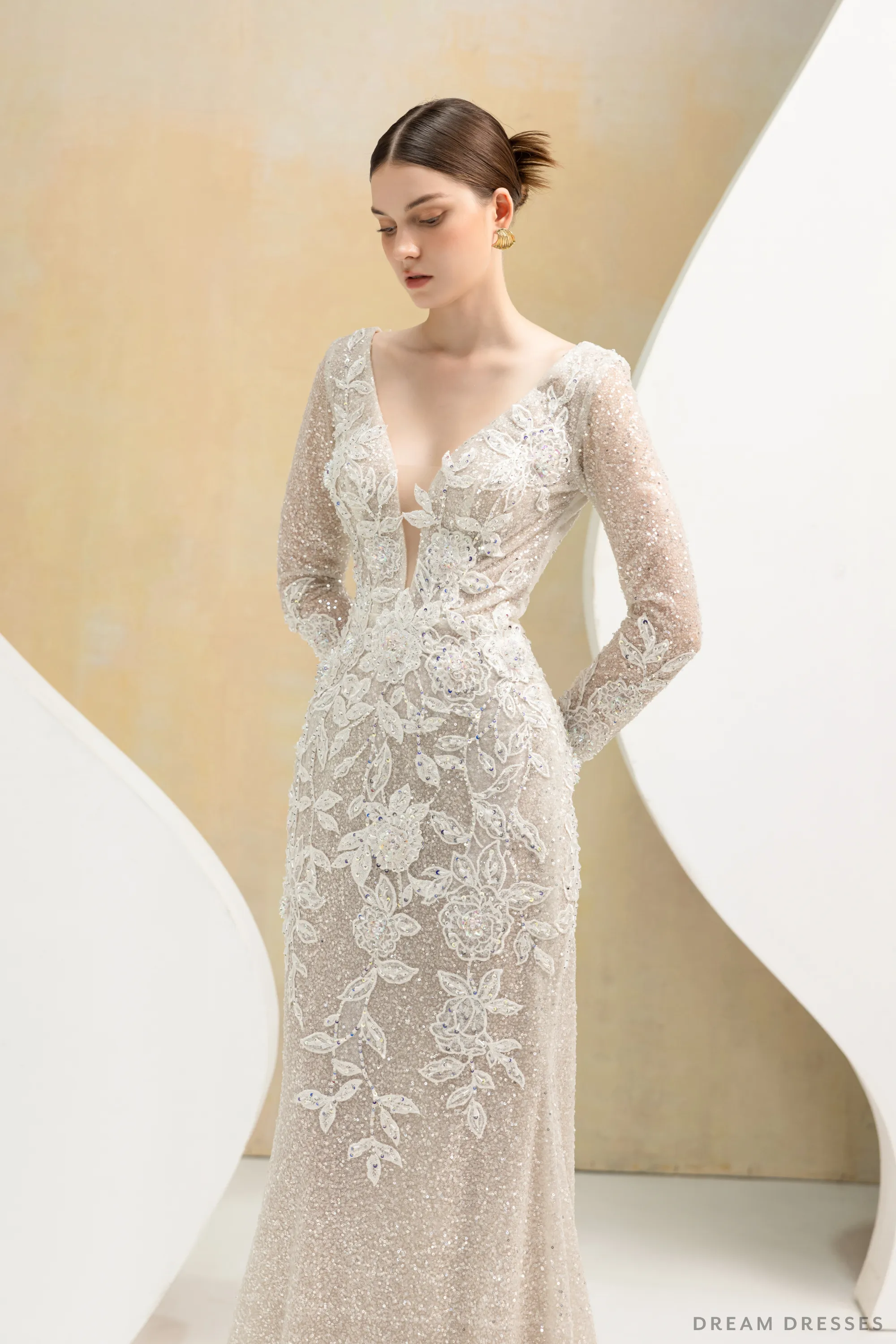 Fit and Flare Bridal Dress with Floral Lace (#JULES)
