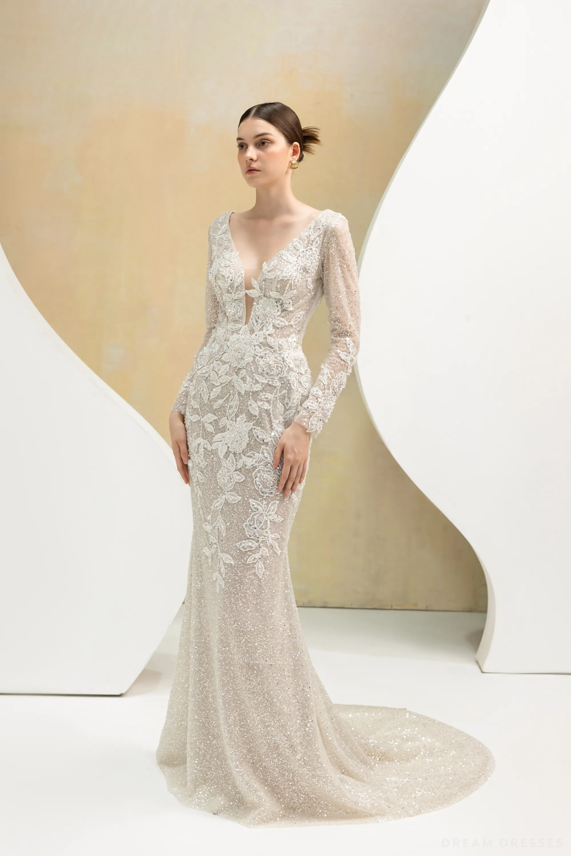 Fit and Flare Bridal Dress with Floral Lace (#JULES)