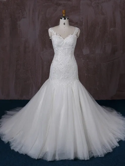 Fit and Flare Lace Wedding Dress with Lace Illusion Back | QT85345