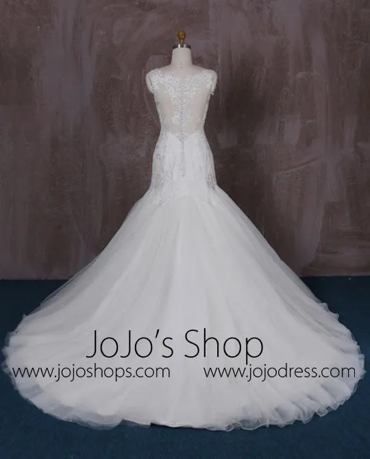 Fit and Flare Lace Wedding Dress with Lace Illusion Back | QT85345