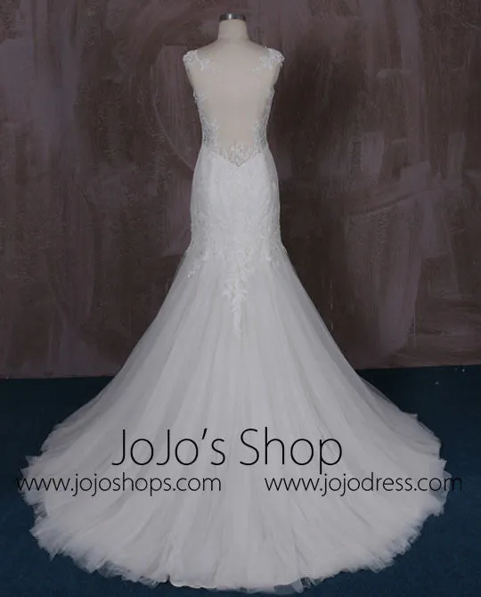 Fit and Flare Mermaid Lace Wedding Dress with Illusion Neckline and Illusion Back | QT85330