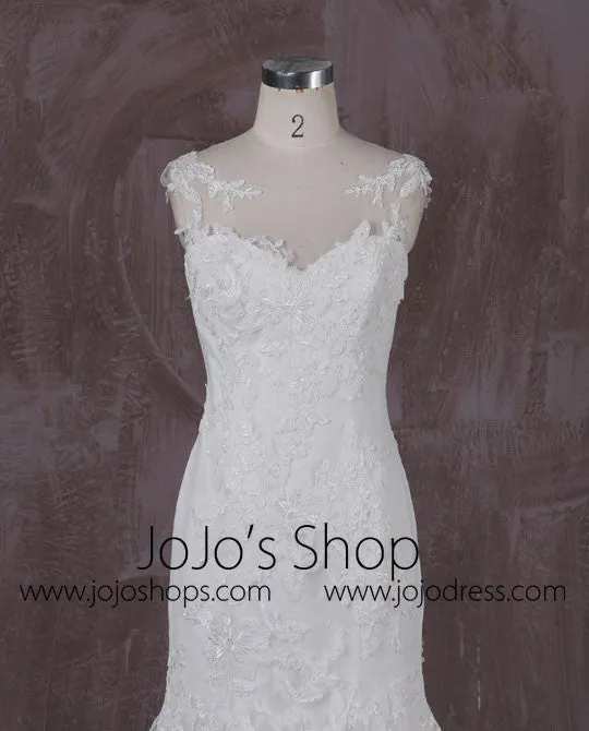 Fit and Flare Mermaid Lace Wedding Dress with Illusion Neckline and Illusion Back | QT85330