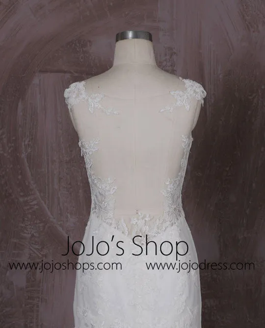 Fit and Flare Mermaid Lace Wedding Dress with Illusion Neckline and Illusion Back | QT85330