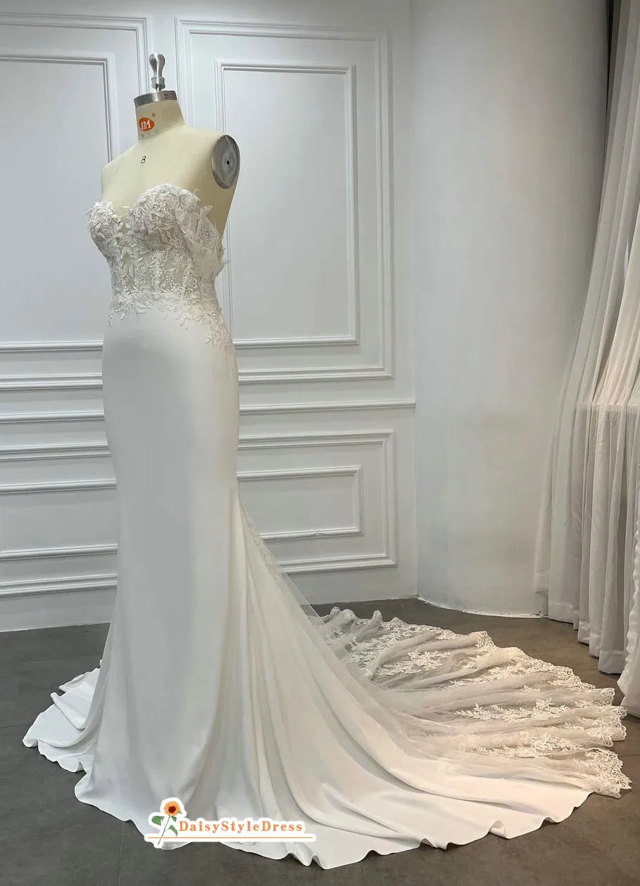 Fit-Flare Sheer Lace Off Shoulder Sleeve Wedding Dress