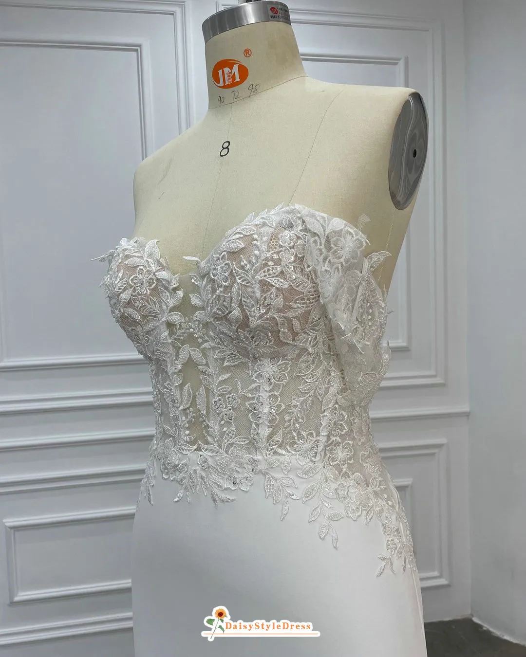 Fit-Flare Sheer Lace Off Shoulder Sleeve Wedding Dress