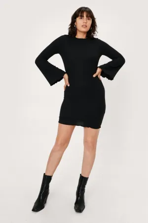 Flare Sleeve Backless Mini Dress