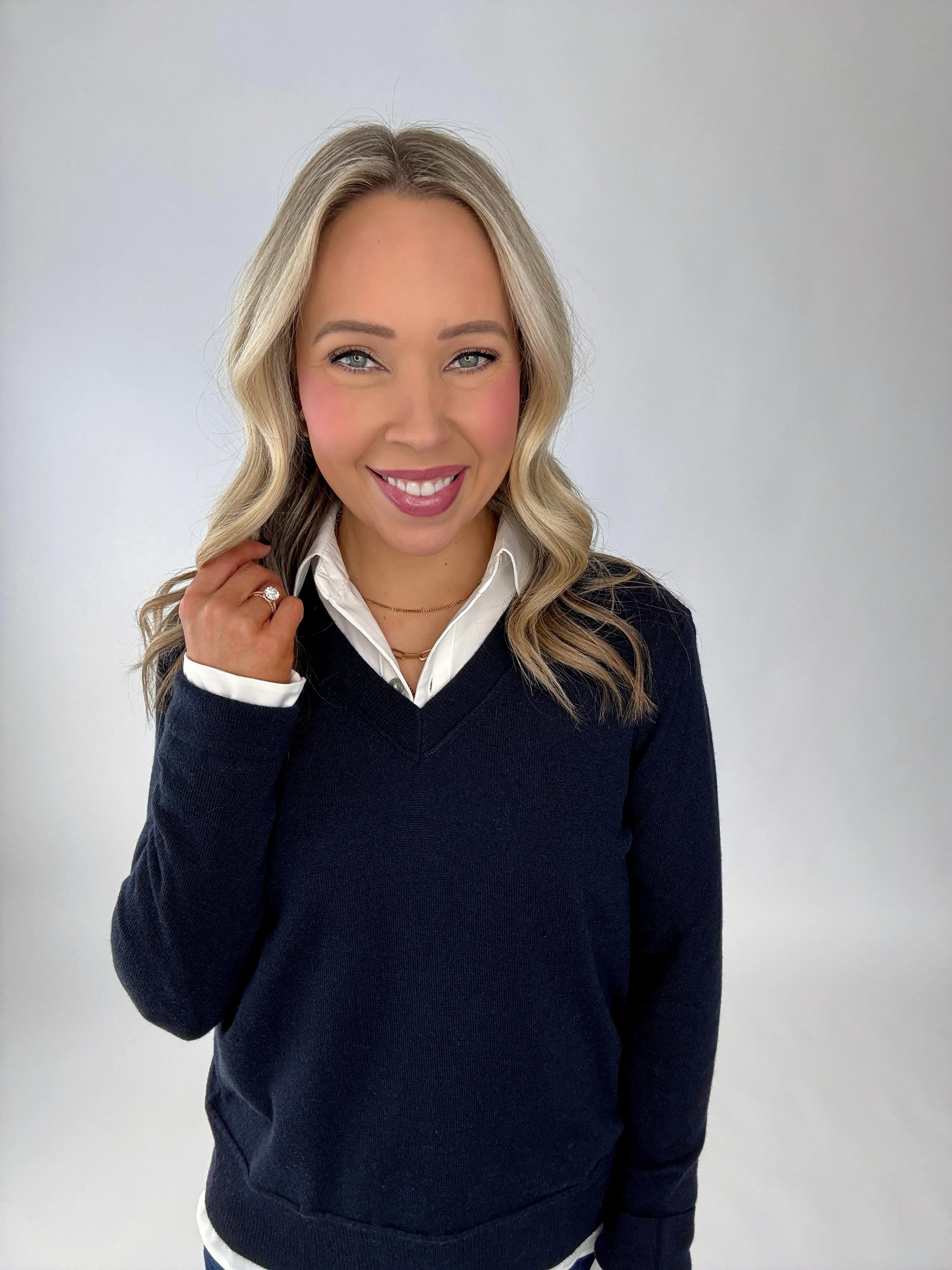 Flattering Feeling V-Neck Sweater - Navy