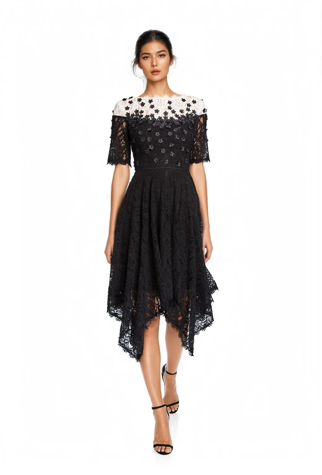 Floral Appliqué Lace Handkerchief Dress