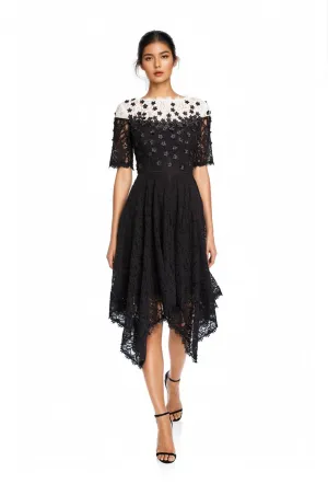 Floral Appliqué Lace Handkerchief Dress