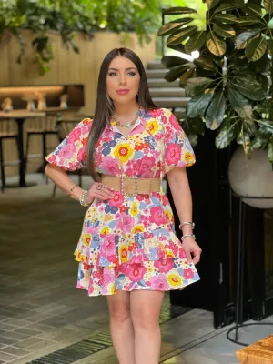 Floral Ruffle Layers Midi Dress
